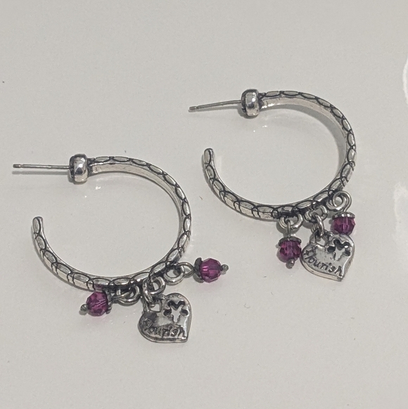 Brighton FLOURISH elegant silver hoop earrings with pink crystals and charms - Picture 6 of 9
